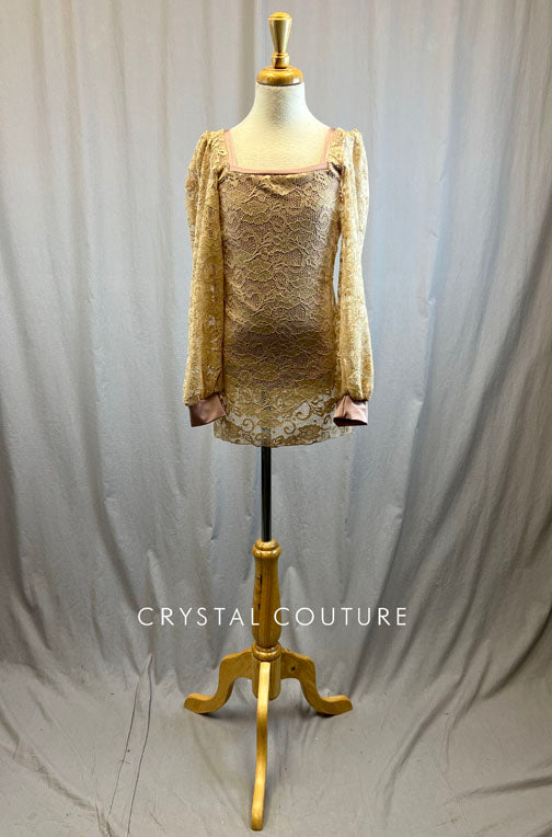 *Brand New* Rose long sleeve dress with gold lace overlay