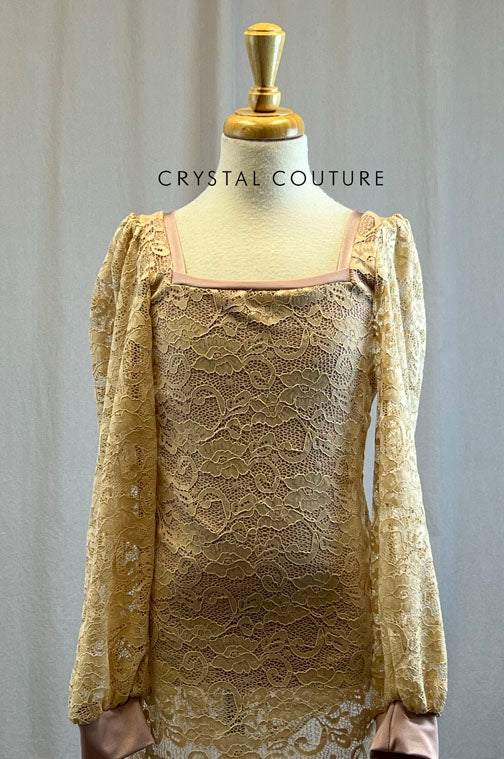 *Brand New* Rose long sleeve dress with gold lace overlay