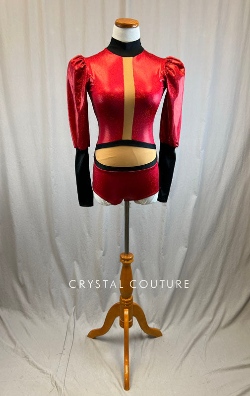 *Brand New* Red and black puff long sleeve leotard