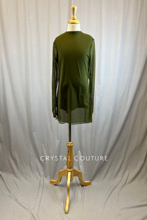 *Brand New* Olive green mesh overlay long sleeve dress