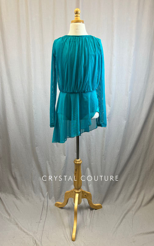 *Brand New* Teal mesh overlay leotard with high low skirt