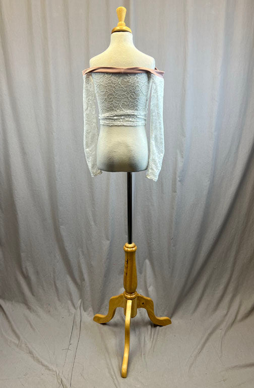 *Brand New* White lace long sleeve off shoulder top with rose spandex neckline