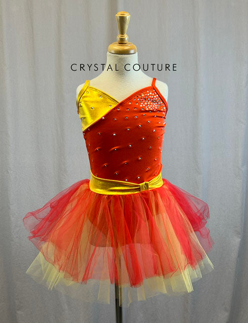 *Brand New* Red and yellow tutu dress- Rhinestones