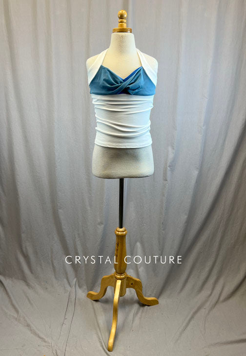 *Brand New* White halter top with blue mesh accent on chest