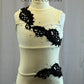*Brand New* Ivory high neck leotard with mesh and Black appliques- Rhinestones