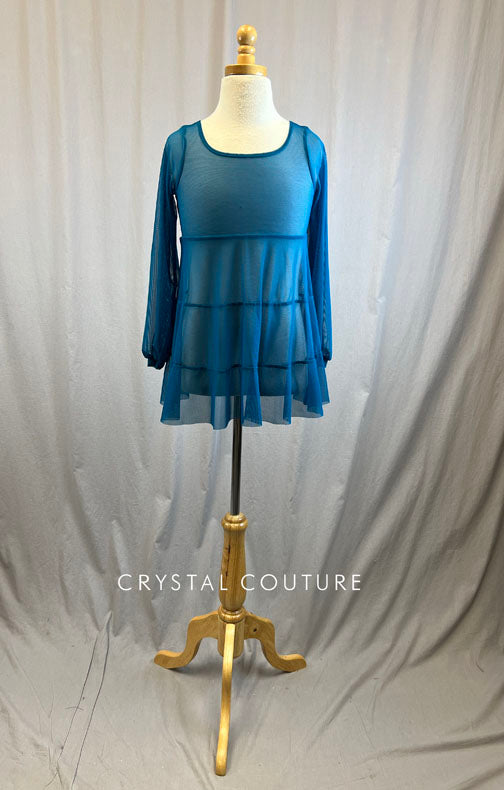 *Brand New* Dark Teal flowy long sleeve mesh overlay dress