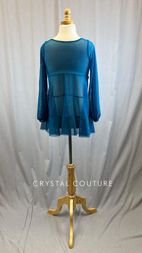 *Brand New* Dark Teal flowy long sleeve mesh overlay dress
