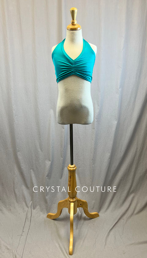 *Brand New* Teal ruching halter bra top with silver ring back
