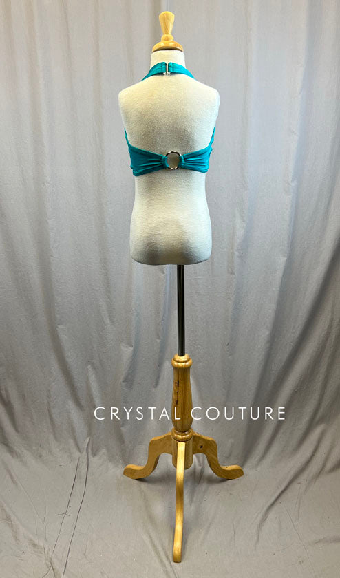 *Brand New* Teal ruching halter bra top with silver ring back