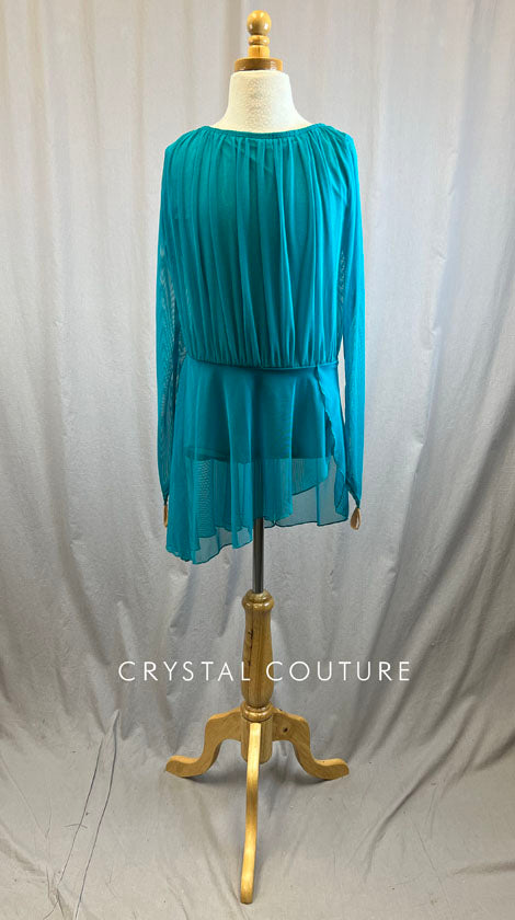 *Brand New* Teal mesh overlay leotard with high low skirt and finger loop