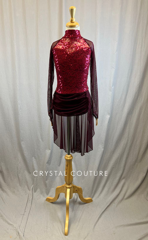 *Brand New* Maroon sequin, mesh, and lace high neck dress