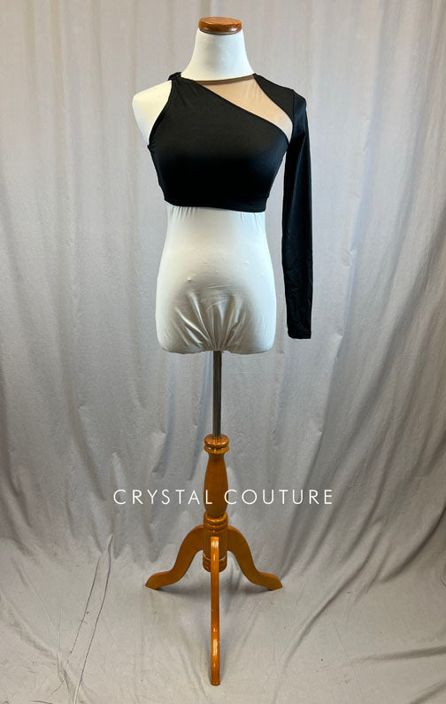 *Brand New* Black single long sleeve crop top with nude mesh insert