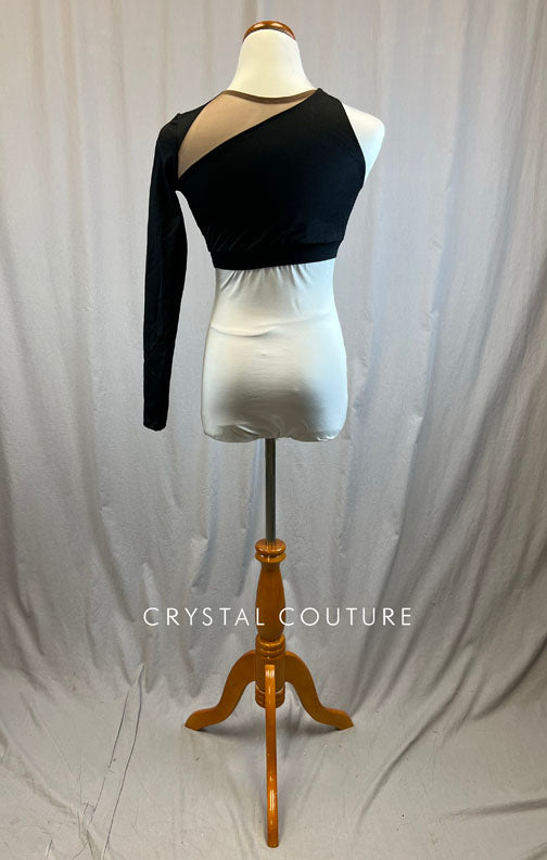 *Brand New* Black single long sleeve crop top with nude mesh insert