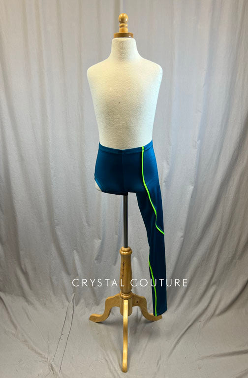 *Brand New* Dark teal one leg bottom with neon green accent