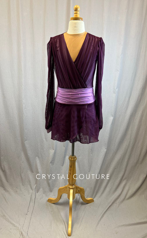 *Brand New* Plum and violet mesh pleated skating dress -Rhinestones