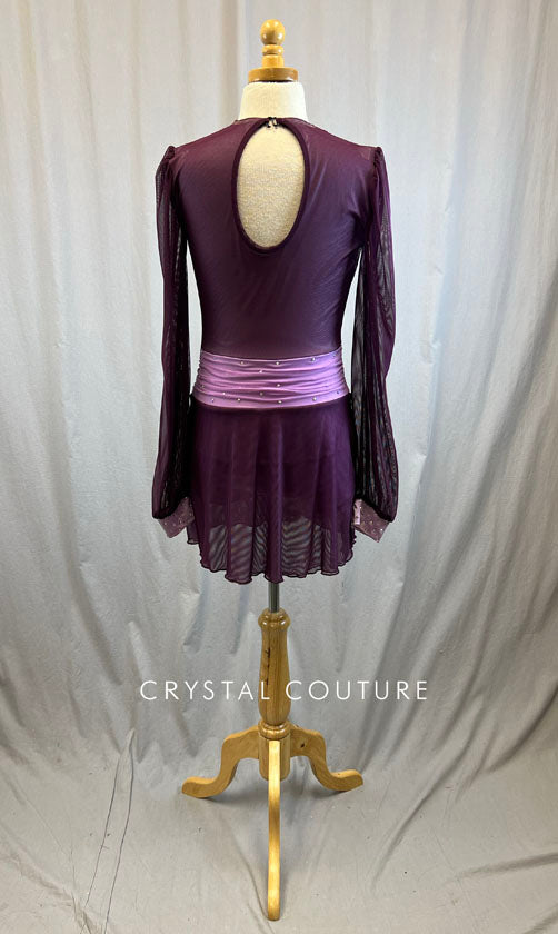*Brand New* Plum and violet mesh pleated skating dress -Rhinestones