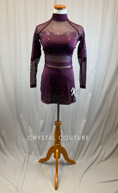 *Brand New* Plum "Magma" Long Sleeve Pom Dress with Mesh Inserts - Spangles