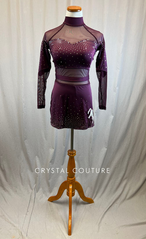 *Brand New* Plum "Magma" Long Sleeve Pom Dress with Mesh Inserts - Spangles