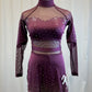*Brand New* Plum "Magma" Long Sleeve Pom Dress with Mesh Inserts - Spangles