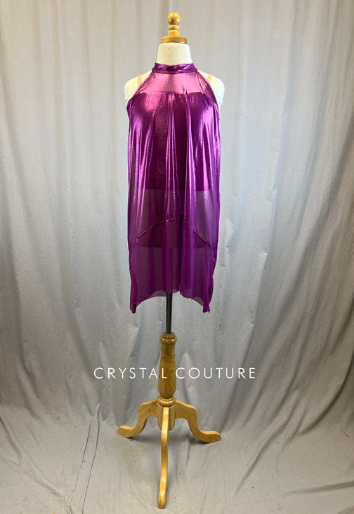 *Brand New* Shiny Magenta Sheer Dress Overlay with Magenta Crop Top