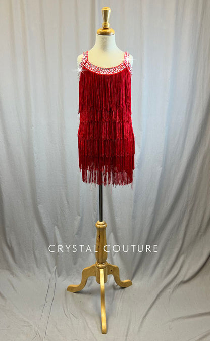 Red Fringe Flapper Dress -Rhinestones