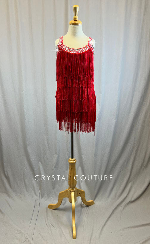 Red Fringe Flapper Dress -Rhinestones