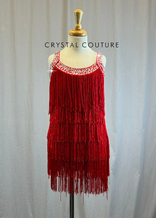 Red Fringe Flapper Dress -Rhinestones