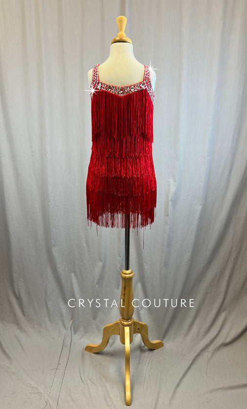 Red Fringe Flapper Dress -Rhinestones