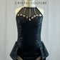 Black sequin high neck leotard with short skirt attached -Rhinestones