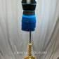 Black and capri blue sequin biketard with capri blue fringe skirt -Rhinestones