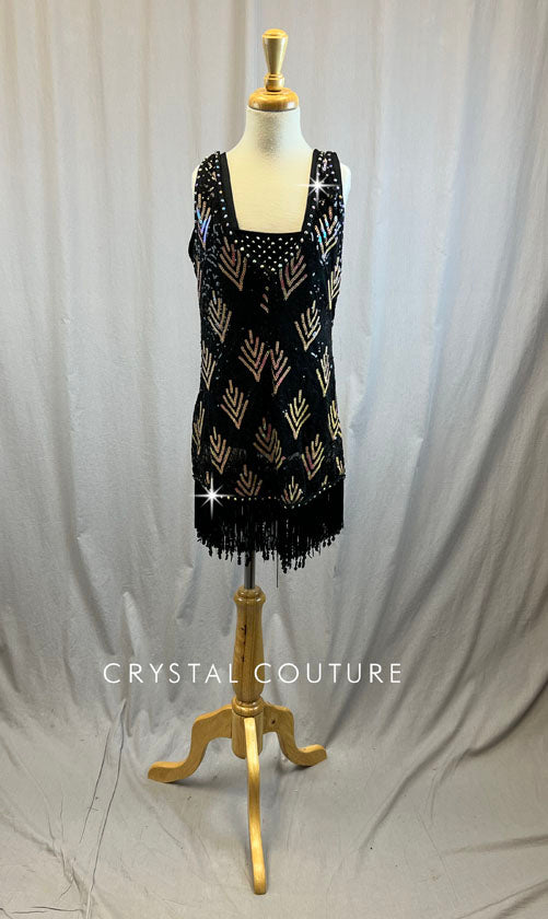 Black and light pink AB sequin flapper dress -Rhinestones
