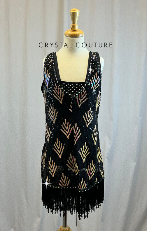 Black and light pink AB sequin flapper dress -Rhinestones