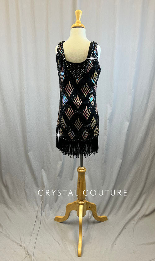 Black and light pink AB sequin flapper dress -Rhinestones