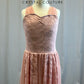 Rose lace and mesh lyrical dress with full handkerchief skirt