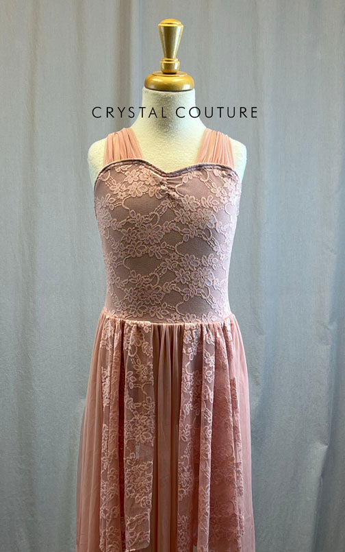Rose lace and mesh lyrical dress with full handkerchief skirt