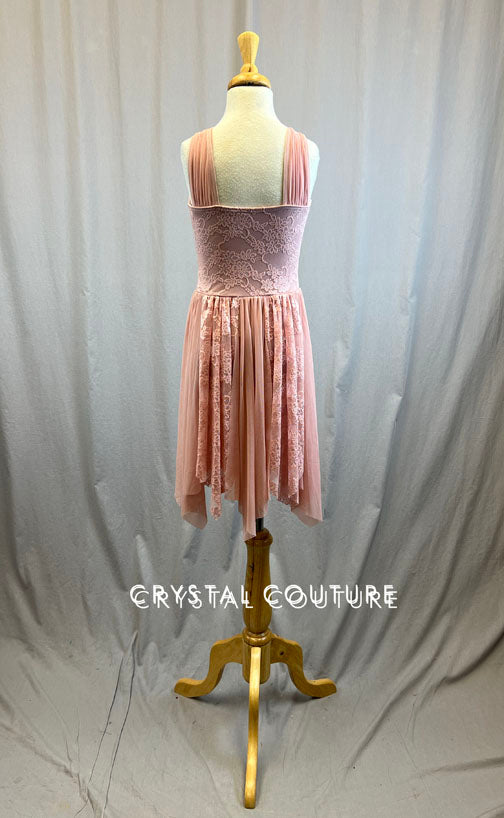 Rose lace and mesh lyrical dress with full handkerchief skirt