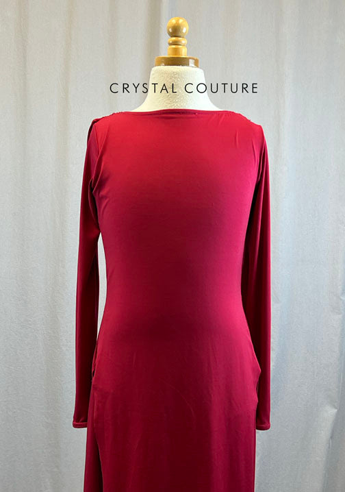 Dark red long sleeve slit dress with scoop neck back