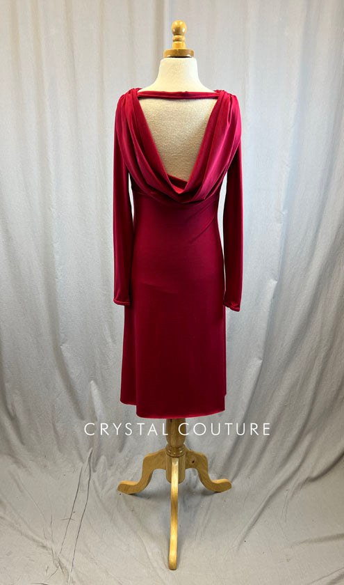 Dark red long sleeve slit dress with scoop neck back