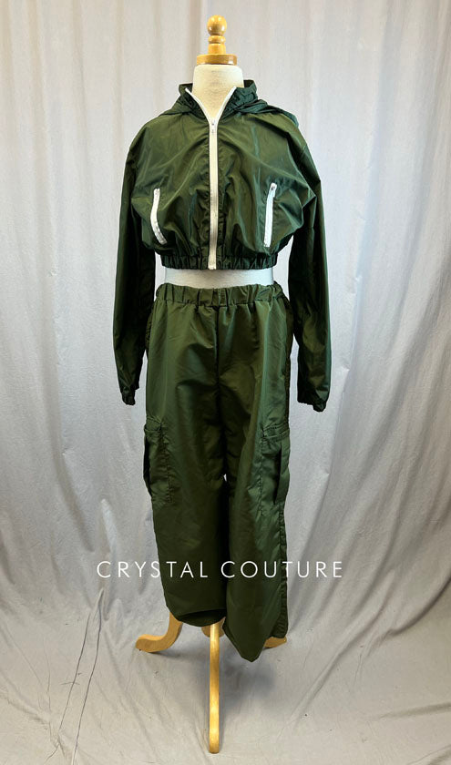 Olive and white polyester hip hop set