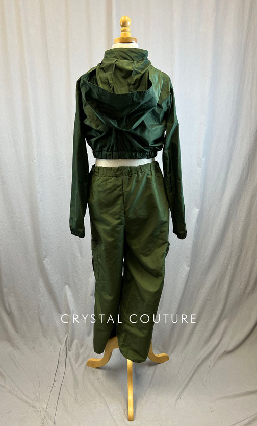 Olive and white polyester hip hop set