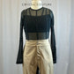 Black mesh leotard with black and khaki hip hop pant.