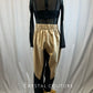 Black mesh leotard with black and khaki hip hop pant.
