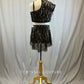 Black and gold sequin mock neck set with black applique embellishment. -Rhinestones