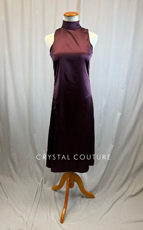 Plum satin long mock neck dress