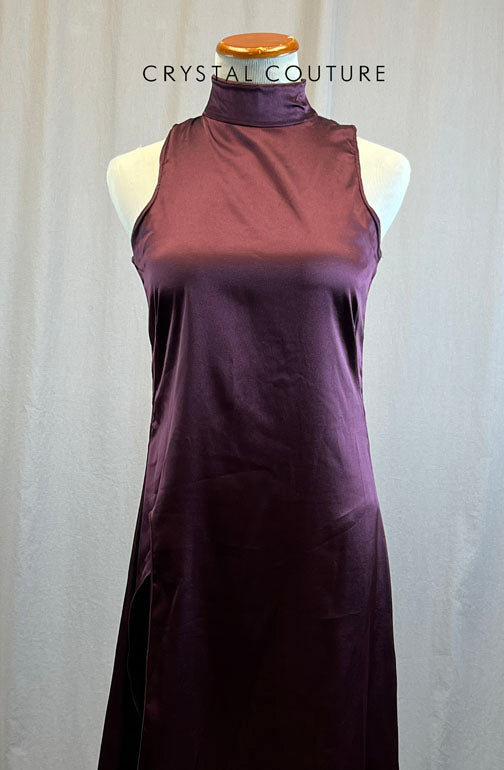 Plum satin long mock neck dress