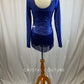 Dark sapphire long sleeve mesh and sequin dress with fringe. -Rhinestones