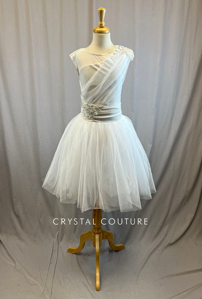 White Tulle and Velvet Ballet Dress with Applique