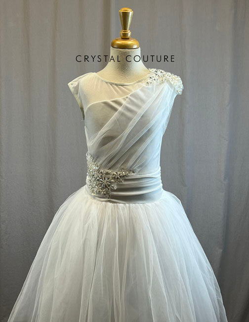 White Tulle and Velvet Ballet Dress with Applique