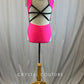 Hot Pink and Black Leotard with Epaulets - Rhinestones