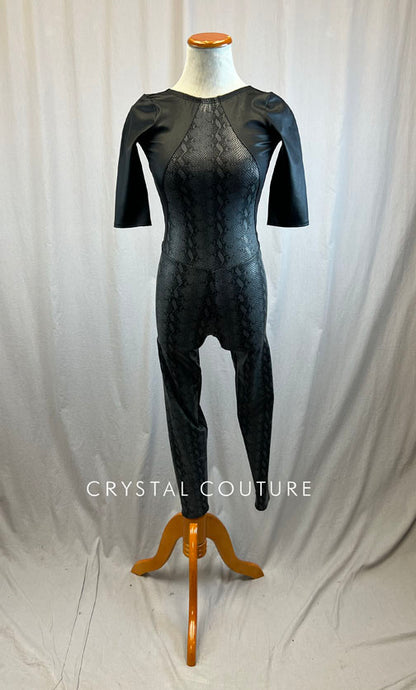 *Brand New* Black and Grey Snakeskin Unitard with Quarter Sleeves
